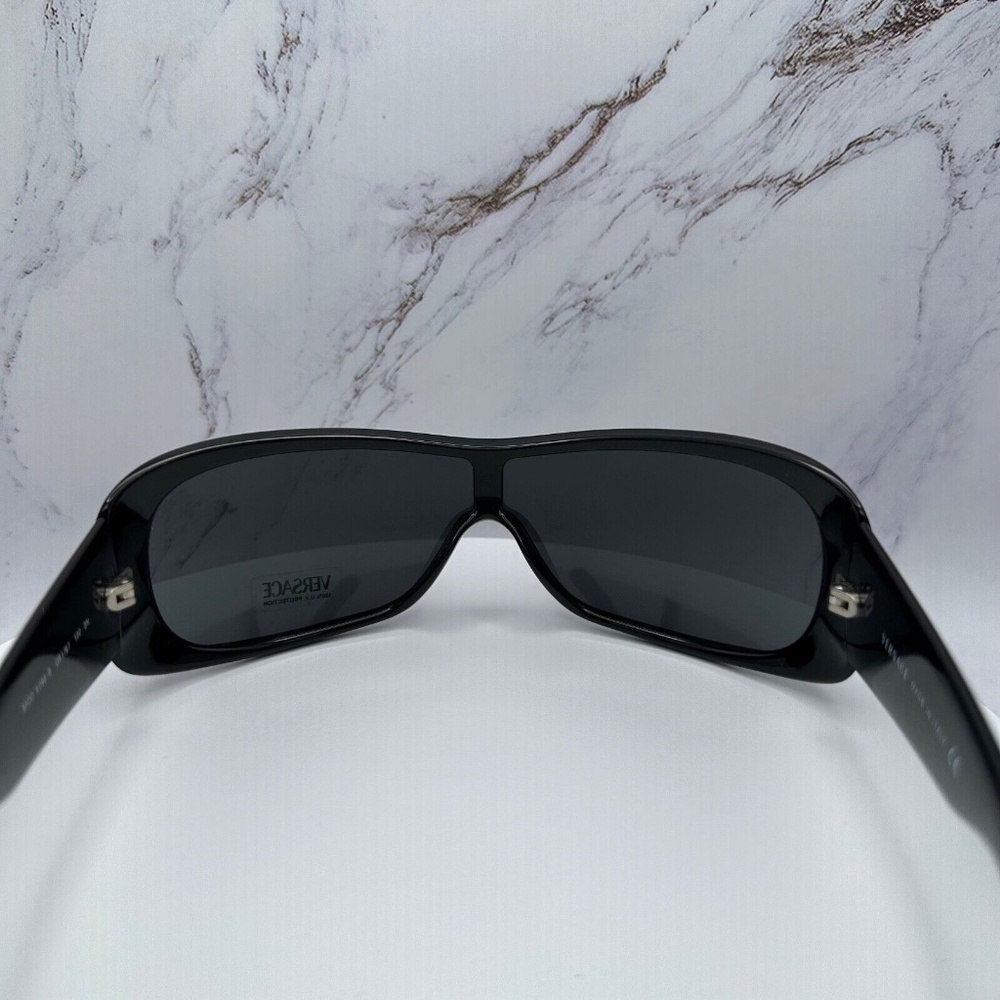 ❌SOLD ❌VERSACE Sunglasses New Black Crystals Logo Authentic Shield Wrap Visor - Picture 6 of 13